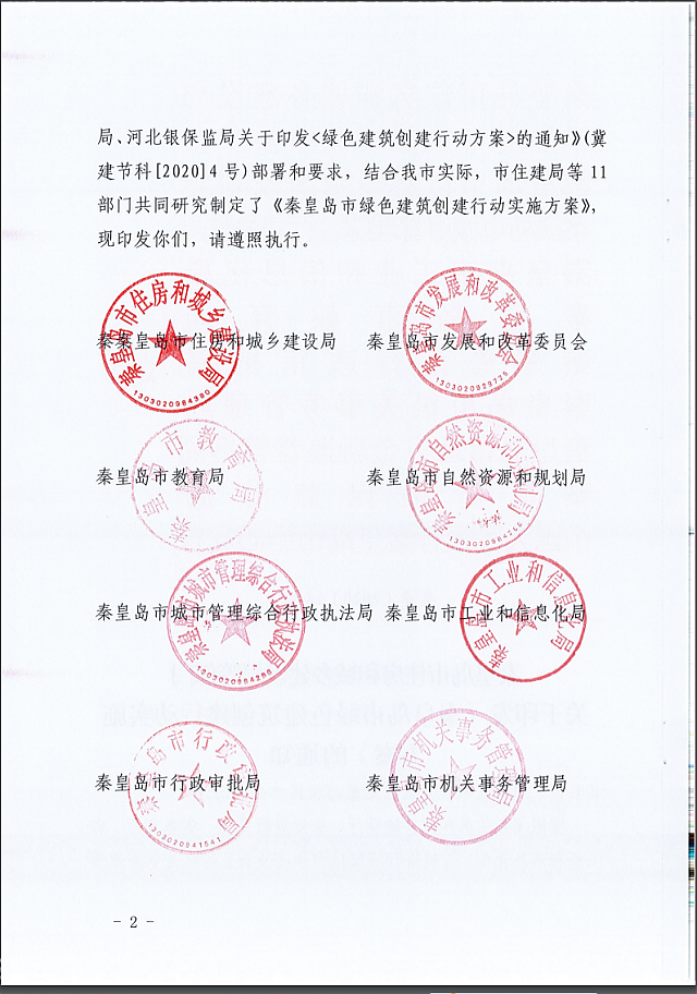 秦皇島市住建局等11部門關于印發《秦皇島市綠色建筑創建行動實施方案》的通知