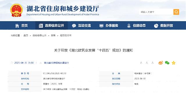 關于印發《湖北建筑業發展“十四五”規劃》的通知