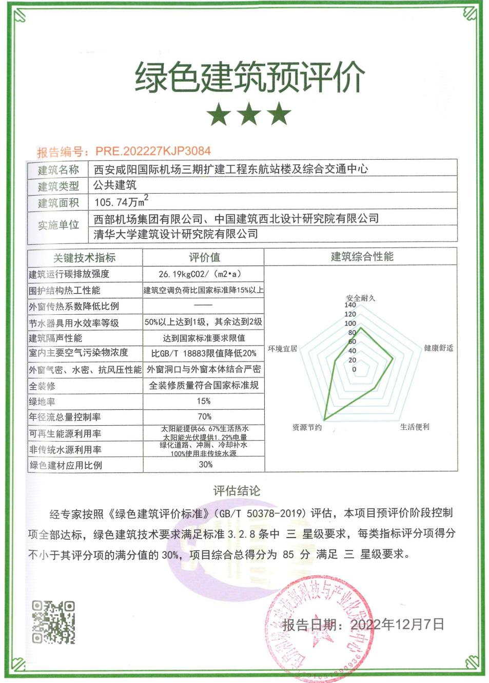 西安咸陽(yáng)國(guó)際機(jī)場(chǎng)三期擴(kuò)建工程?hào)|航站樓及綜合交通中心項(xiàng)目通過(guò)國(guó)家三星級(jí)綠色建筑預(yù)評(píng)價(jià)