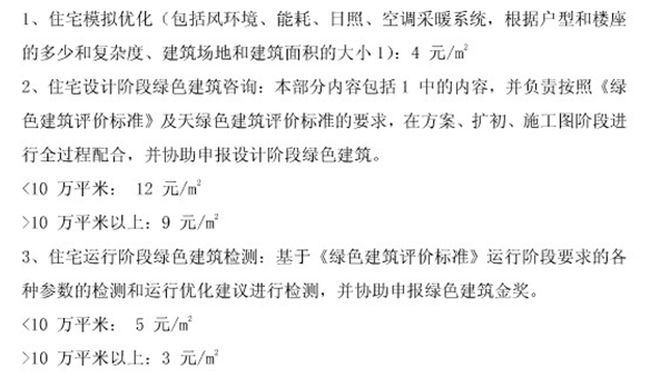 綠色建筑咨詢收費標準（三星）